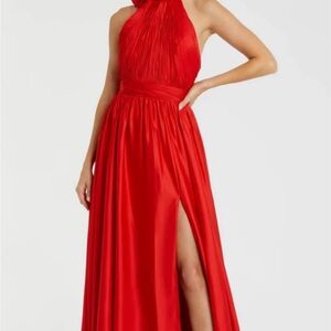 Mac Duggal Vibrant Red Pleated Maxi Dress